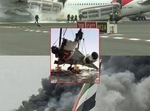 Emirates plane crash-lands with 300 aboard . 1 firefighter klled